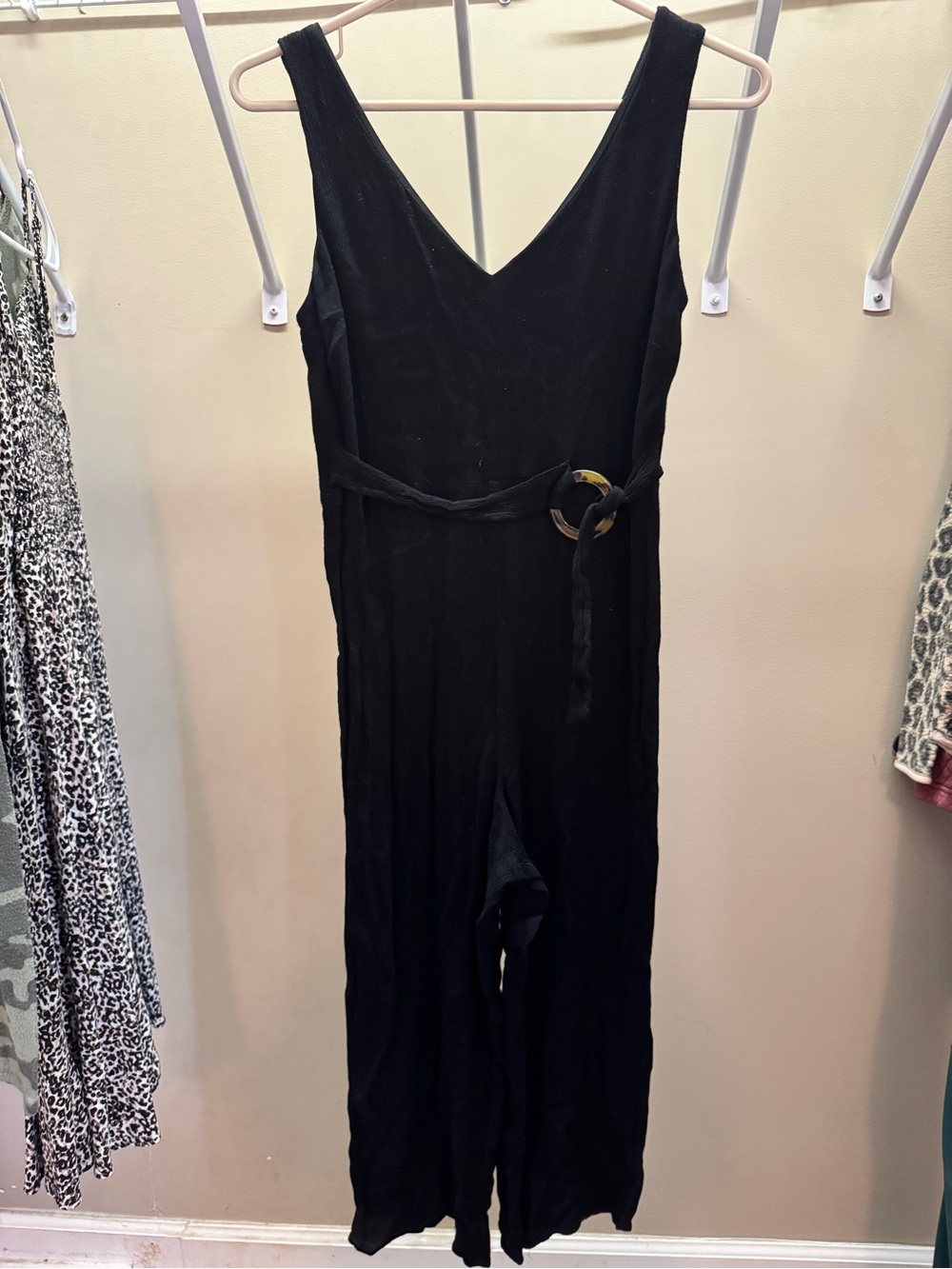 Classic Black V-Neck Jumpsuit with Belt